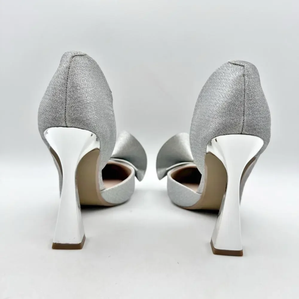 Blue by Betsey Johnson Womens Nobble High Heels Size 8 M Silver Bow NWOB